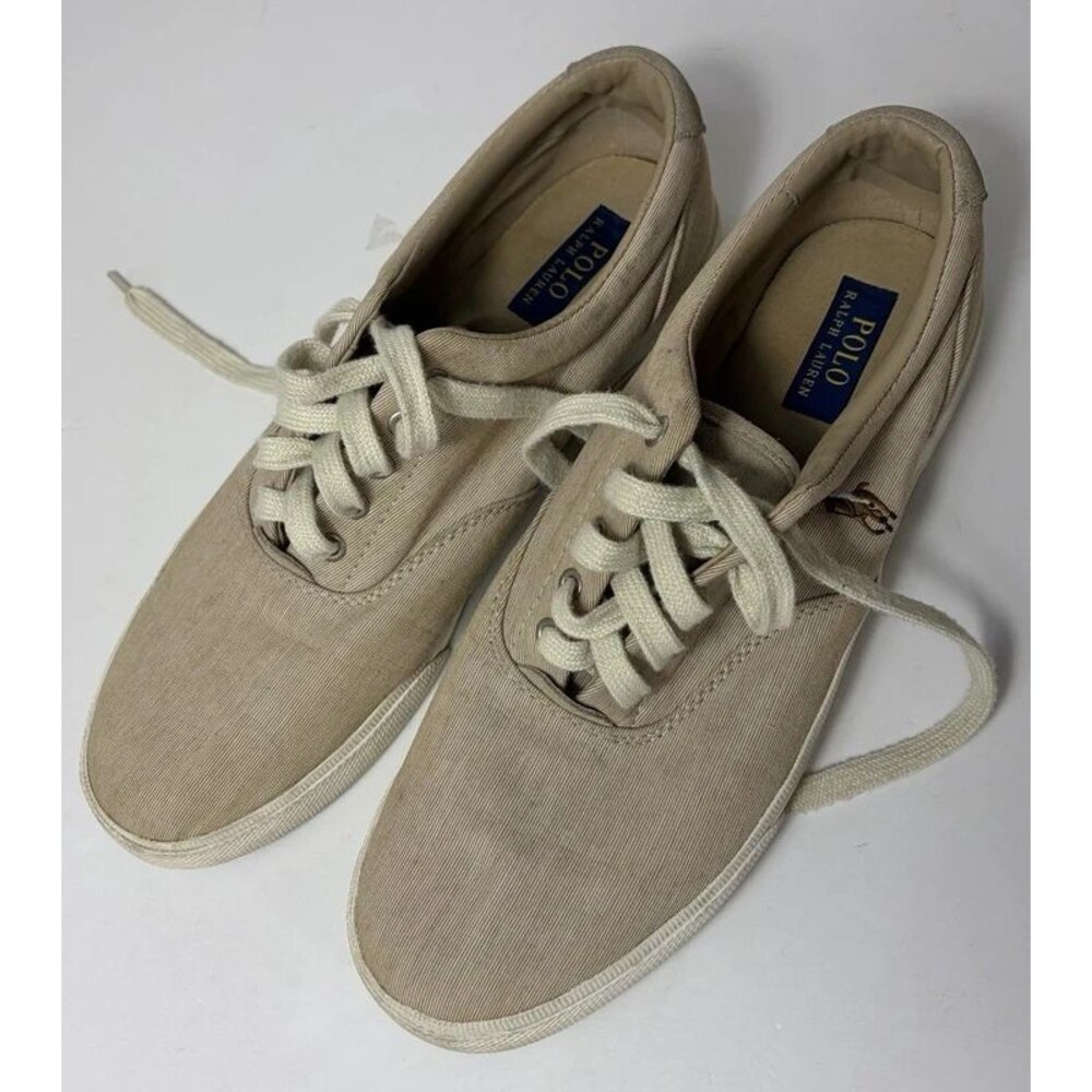 Polo Ralph Lauren Vaughn Sneaker Shoes Beige Tan Canvas Men's US Size 13